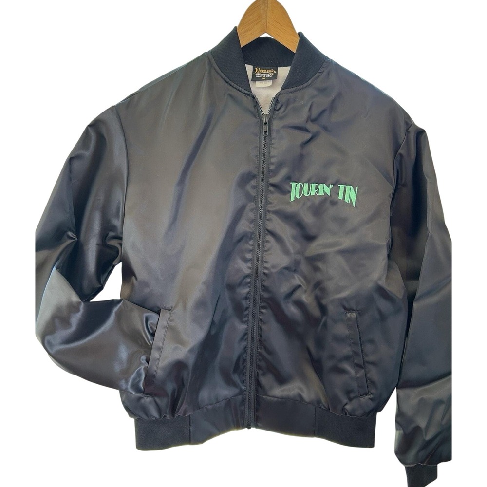 Vtg Black Satin Embroidered Tourin' Tin‎ Southern CA Nemesis Jacket Size M USA
